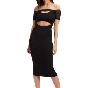 Good American Women's Black Off Shoulder Cutout Midi Dress. Size 2.